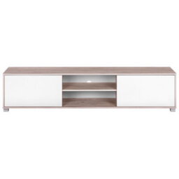 Beliani Minimalist Tv Stand, Matt Light Brown And White, Wide Top For Up To 81-Inch Tvs, Cable Management - thumbnail 1