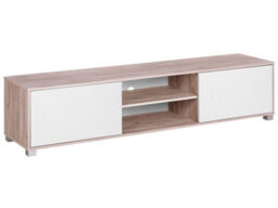 Beliani Minimalist Tv Stand, Matt Light Brown And White, Wide Top For Up To 81-Inch Tvs, Cable Management - thumbnail 3