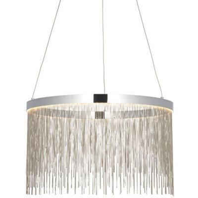 Circular Ceiling Pendant Light Fitting - Chrome Plate & Silver Waterfall Chains - image 1