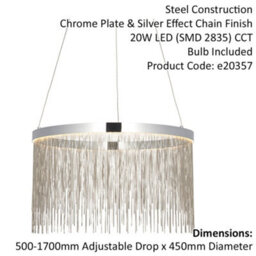Circular Ceiling Pendant Light Fitting - Chrome Plate & Silver Waterfall Chains - thumbnail 2
