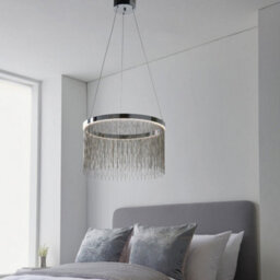 Circular Ceiling Pendant Light Fitting - Chrome Plate & Silver Waterfall Chains - thumbnail 5