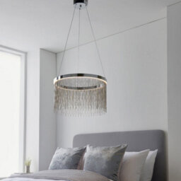 Circular Ceiling Pendant Light Fitting - Chrome Plate & Silver Waterfall Chains - thumbnail 4