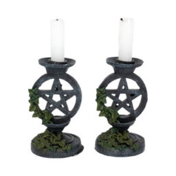 Pair Of Aged Ivy Pentagram Candlestick Holders - Nemesis Now - thumbnail 1