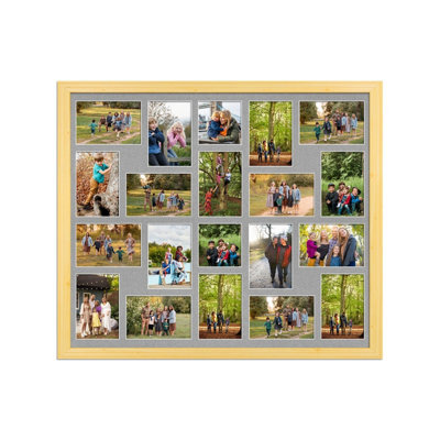 AK Frames 80X70Cm Light Oak Classic Multi Photo Frame With Silver Mount - Holds 20 Apertures (18X) 6X4, (2X) 4X4 Photos - image 1