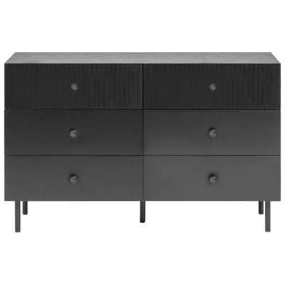 Wyld And Coco Novahome 6-Drawer Chest Black Mdf Modern Storage Unit, W120 X D41 X H75Cm - image 1