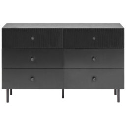 Wyld And Coco Novahome 6-Drawer Chest Black Mdf Modern Storage Unit, W120 X D41 X H75Cm - thumbnail 1
