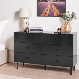 Wyld And Coco Novahome 6-Drawer Chest Black Mdf Modern Storage Unit, W120 X D41 X H75Cm - thumbnail 2
