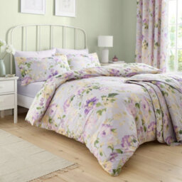 Dreams & Drapes Florette Easy Care Floral Print Lilac Duvet Cover Set - thumbnail 4