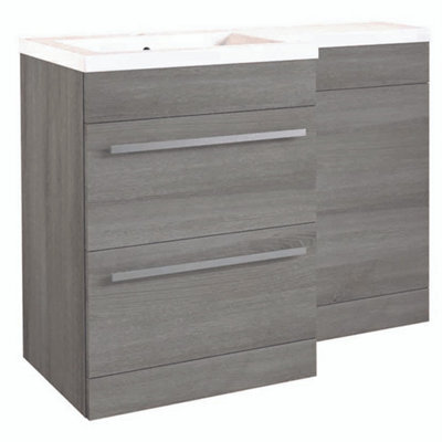 Clifton Bathroom Right Handed 2 Drawer Combination Unit With L Shape Basin 1100mm Wide (Nexus) - Silver Oak - Brassware Not Included - image 1