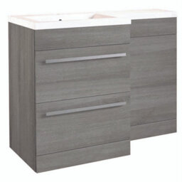 Clifton Bathroom Right Handed 2 Drawer Combination Unit With L Shape Basin 1100mm Wide (Nexus) - Silver Oak - Brassware Not Included - thumbnail 1