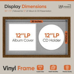 "30X17"" Dark Oak Modern Vinyl Record Frame With Silver Mount For 12 Inch Lp Album Cover & Disc - Ak Frames" - thumbnail 2