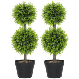 Homcom Set Of 2 Artificial Topiary Cypress Ball Trees With Pot And Pebbles - thumbnail 2