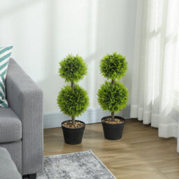 Homcom Set Of 2 Artificial Topiary Cypress Ball Trees With Pot And Pebbles - thumbnail 8
