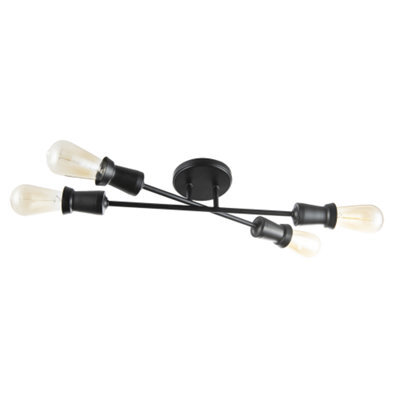 Happy Homewares Industrial Vintage Matte Black Ceiling Light With Straight Metal Arms - image 1