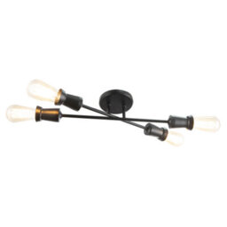 Happy Homewares Industrial Vintage Matte Black Ceiling Light With Straight Metal Arms - thumbnail 2