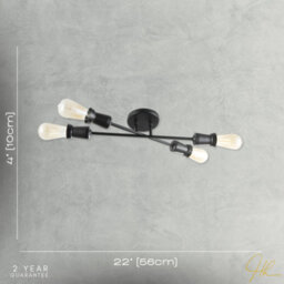Happy Homewares Industrial Vintage Matte Black Ceiling Light With Straight Metal Arms - thumbnail 7