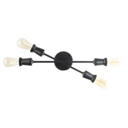 Happy Homewares Industrial Vintage Matte Black Ceiling Light With Straight Metal Arms - thumbnail 4