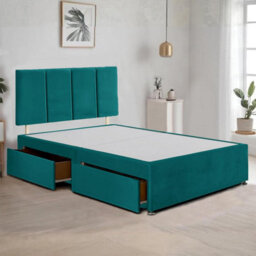 Emerald Green Plush Fabric 4Ft6 Double Bed Frame With 20 Inch Vertical Line Headboard And 2 Drawers - thumbnail 1