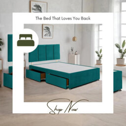 Emerald Green Plush Fabric 4Ft6 Double Bed Frame With 20 Inch Vertical Line Headboard And 2 Drawers - thumbnail 4