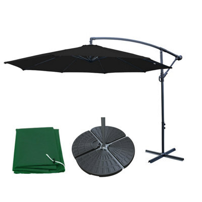 Sundaze 3M Black Garden Cantilever Banana Parasol Umbrella Crank Hanging Patio With Base Weights & Cover - image 1