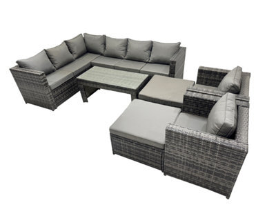 Fimous 7 Pieces Outdoor Pe Rattan Garden Furniture Corner Sofa Oblong Coffee Table Set With Cushions Chair 2 Big Footstools - image 1