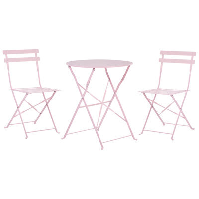 Beliani Bistro Set Folding Fiori Metal Pastel Pink - image 1