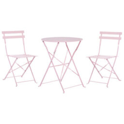 Beliani Bistro Set Folding Fiori Metal Pastel Pink - thumbnail 1
