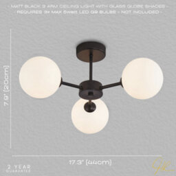 Happy Homewares Contemporary Chic Matte Black Ceiling Light With Opal White Globe Glass Shades - thumbnail 6