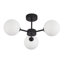 Happy Homewares Contemporary Chic Matte Black Ceiling Light With Opal White Globe Glass Shades - thumbnail 2