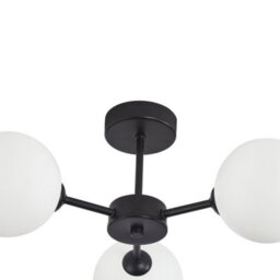Happy Homewares Contemporary Chic Matte Black Ceiling Light With Opal White Globe Glass Shades - thumbnail 3