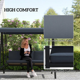 Outsunny 3 Seater Garden Swing Chair With Adjustable Canopy, Dark Grey - thumbnail 5