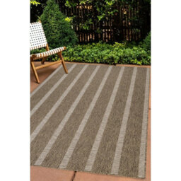 Melrose Summer Stripe Latte Low Pile Height 3mm Indoor Outdoor Medium Area Rug - 120/170Cm - thumbnail 1