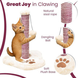 Wadan Cat Scratching Post With Soft Plush Base, Hanging Toy And Durable Sisal Rope Scratch Pole For Indoor Cats And Kittens - thumbnail 3