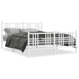 Berkfield Metal Bed Frame Without Mattress With Footboard White 150X200Cm - thumbnail 2