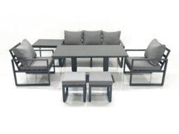 Fimous Outdoor Aluminium Garden Furniture Set With Adjustable Rising Lifting Dining Table 2 Small Footstools Side Table Dark Grey - thumbnail 1