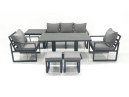 Fimous Outdoor Aluminium Garden Furniture Set With Adjustable Rising Lifting Dining Table 2 Small Footstools Side Table Dark Grey - thumbnail 2