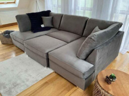 Berlin 5 Seater U Shaped Plush Fabric Corner Sofa Steel Grey - thumbnail 1