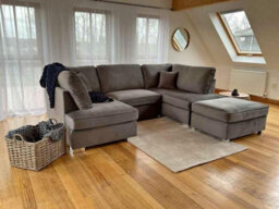Berlin 5 Seater U Shaped Plush Fabric Corner Sofa Steel Grey - thumbnail 2