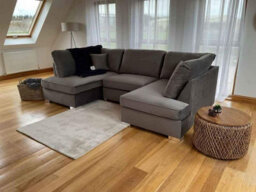Berlin 5 Seater U Shaped Plush Fabric Corner Sofa Steel Grey - thumbnail 3