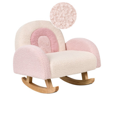 Beliani Kids Rocking Chair Rainbow Ombo Boucle Pastel Pink - image 1