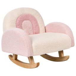 Beliani Kids Rocking Chair Rainbow Ombo Boucle Pastel Pink - thumbnail 4