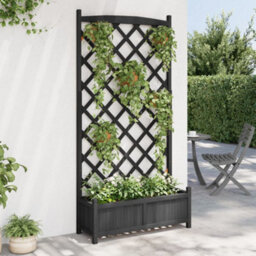Berkfield Elegant Planter With Trellis Black Solid Wood Fir - thumbnail 3