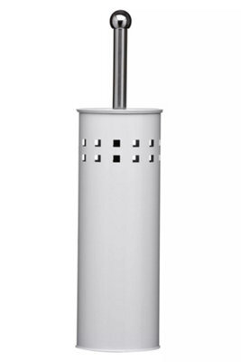 Orsina White Square Design Toilet Brush,  Stainless Steel Lavatory Brush With Grip Handle, Loo Brush With Round Lid - image 1