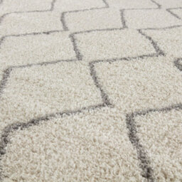 The Rugs Moroccan Shaggy Rugs And Runners Soft Fluffy Wavy Trellis Design High Pile Ivory And Grey Living Room Kitchen Hallway 800 - thumbnail 3
