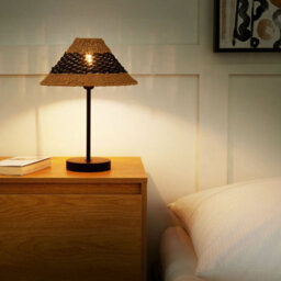 Wyld And Coco Handcrafted Paper Rope Cone Table Lamp Beige And Black With Metal Base, 30 X 40 Cm - thumbnail 2