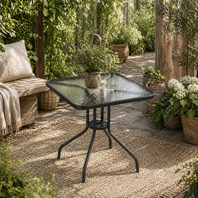 Wyld Haus Laloke 76 X 76 Cm Metal And Tempered Glass Square Garden Dining Table With Parasol Hole - image 1