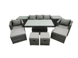 Fimous Pe Rattan Garden Furniture Set Lounge Sofa Rising Dining Table Set With 2 Side Tables 4 Footstool Dark Grey Mixed - thumbnail 2