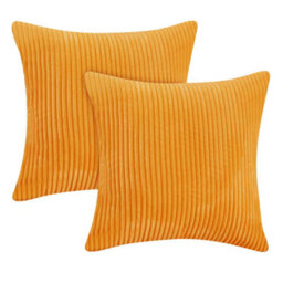 "Deconovo Set Of 2 Super Soft Corduroy Cushion Covers Orange 20""x20""" - thumbnail 2