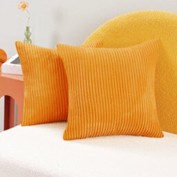 "Deconovo Set Of 2 Super Soft Corduroy Cushion Covers Orange 20""x20""" - thumbnail 1