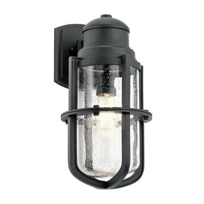 Elegant Outdoor Ip44 Wall Light Lantern With Textured Black Finish - Led E27 60W
